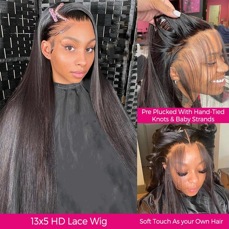 Subella 12A HD Lace Front Wigs Human Hair Pre Plucked Hairline with Baby Hair 180 Density 13x5 Brazilian Straight Human Hair Wigs for Black Women Natural Black Color (22inch) - Image 3